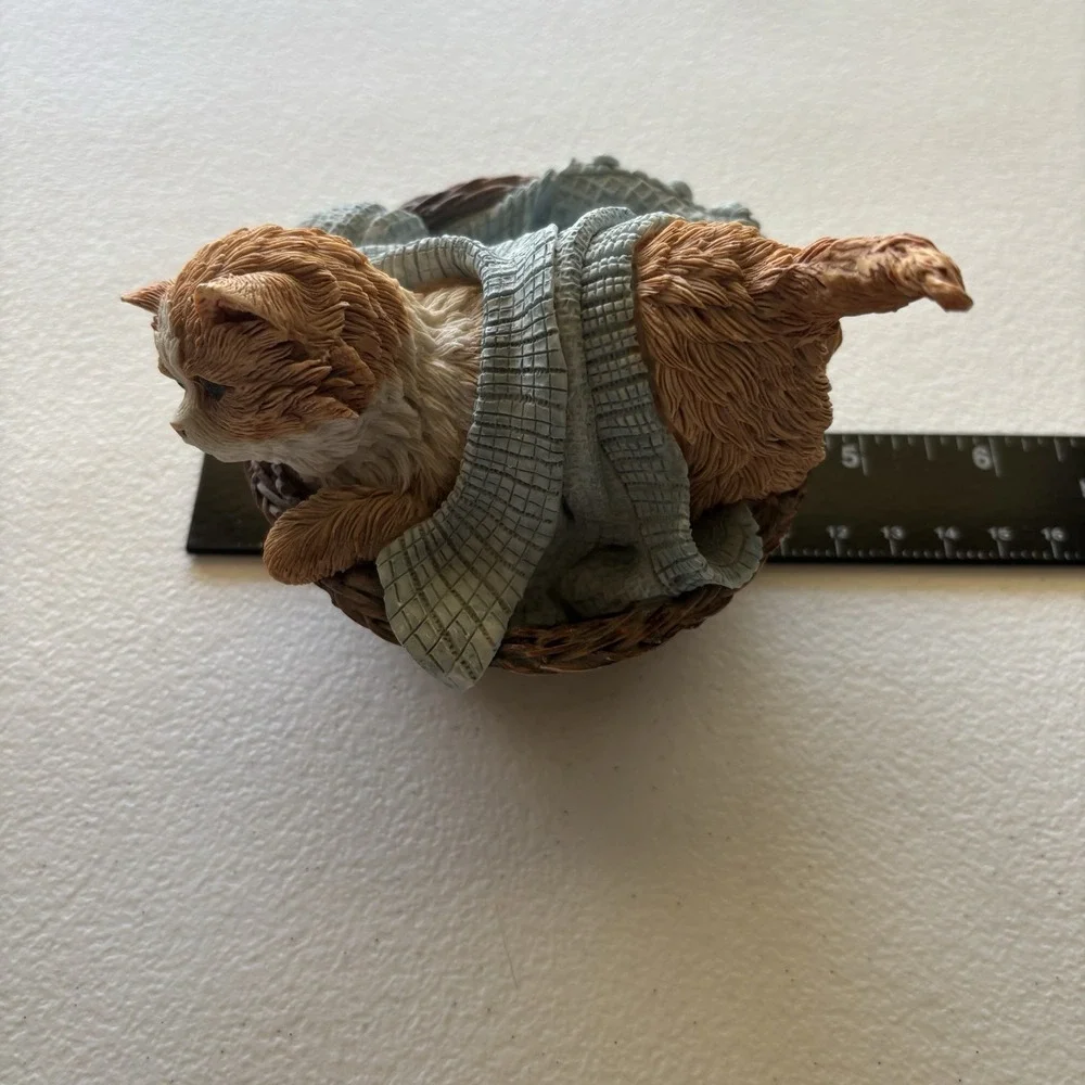 Vintage Paw Prints Goebel 1993 Cat Covered w/ Sweater in Laundry Basket Figurine